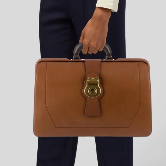 BURBERRY PORTFOLIO CASE W GOLD HARDWARE Doctor Bag DK88 - Leather - Brown - Picture 1 of 16